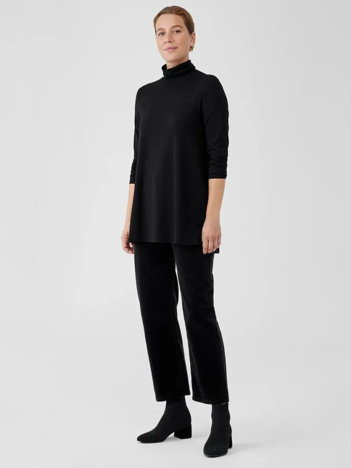 Eileen Fisher Tops and Tees Fine Jersey Scrunch Neck Long Top Black 8211 Shop