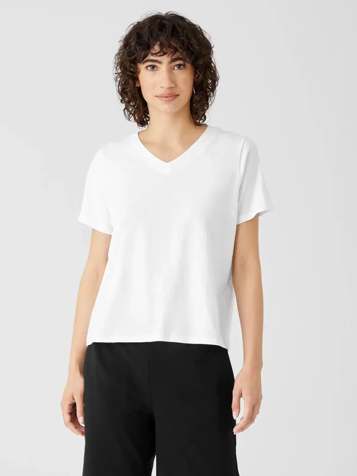 Eileen Fisher Tops and Tees Organic Cotton Slub VNeck Tee White 8211 Shop