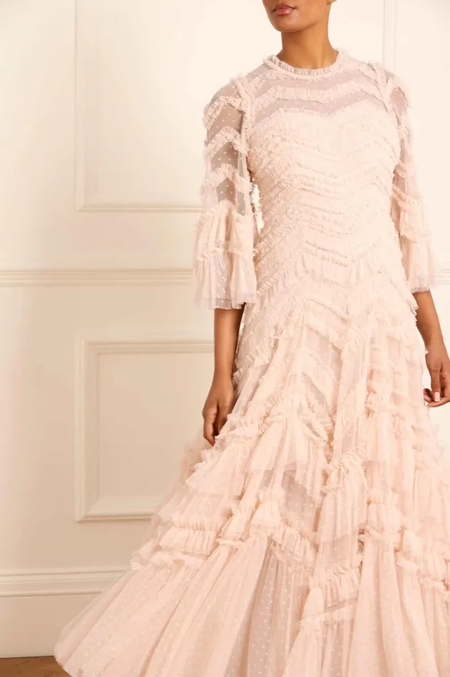 Elia Long Sleeve Gown Beige Women Needle and Thread Dresses