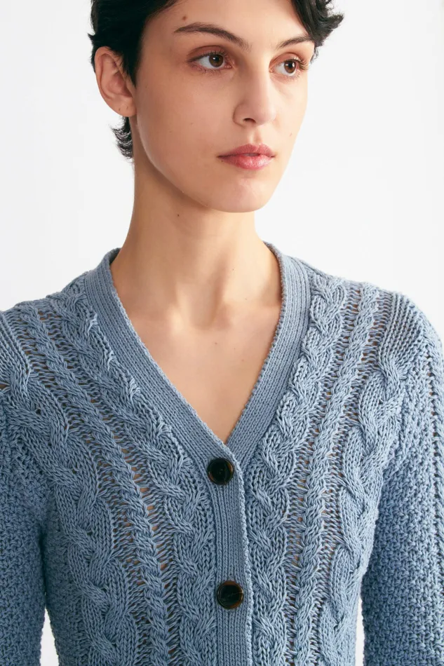 Elmer Knit Cardigan In Smoke Blue Knitwear Emilia Wickstead Women Elmer Knit Cardigan In Smoke Blue Knitwear Emilia Wickstead Women