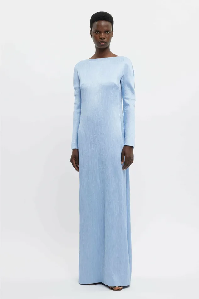 Emilia Wickstead Gowns Women Uriela Gown In Sky Blue Plisse Satin
