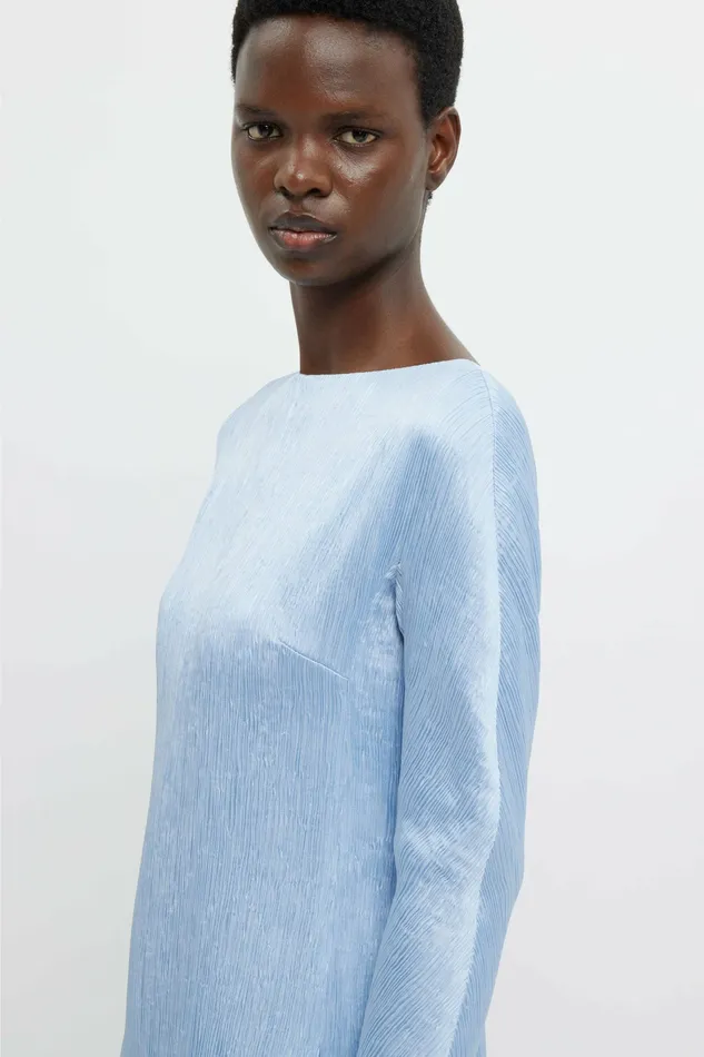 Emilia Wickstead Gowns Women Uriela Gown In Sky Blue Plisse Satin Emilia Wickstead Gowns Women Uriela Gown In Sky Blue Plisse Satin