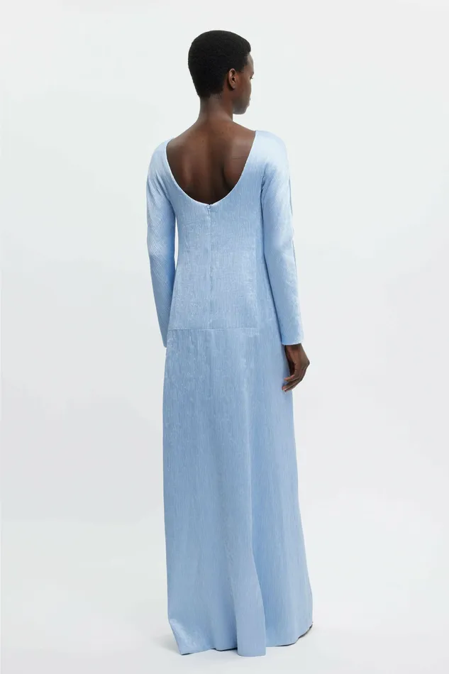 Emilia Wickstead Gowns Women Uriela Gown In Sky Blue Plisse Satin Emilia Wickstead Gowns Women Uriela Gown In Sky Blue Plisse Satin