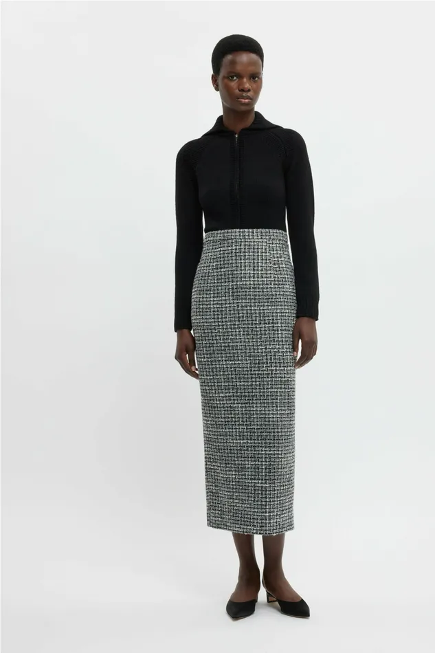 Emilia Wickstead Lorelei Skirt In Ivory and Black Boucle Tweed Women Skirts