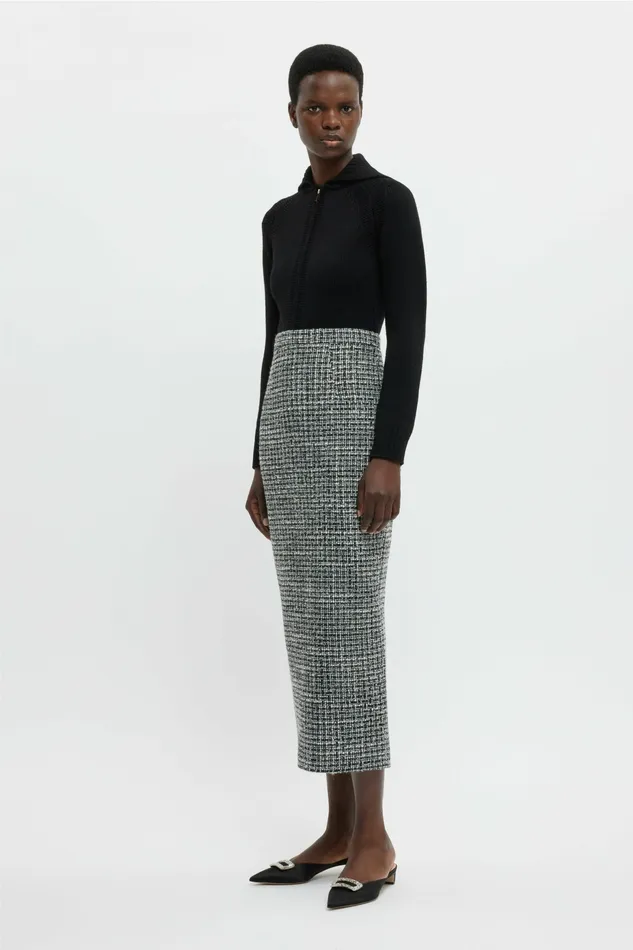 Emilia Wickstead Lorelei Skirt In Ivory and Black Boucle Tweed Women Skirts Emilia Wickstead Lorelei Skirt In Ivory and Black Boucle Tweed Women Skirts
