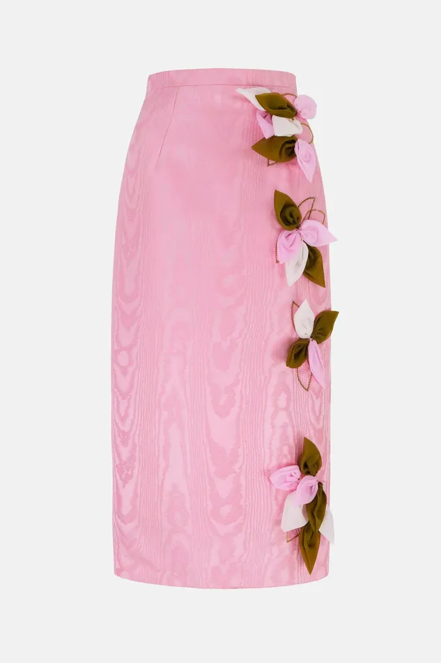 Emilia Wickstead Skirts Women Lorinda Embroidered Skirt in Pink Moire Mikado