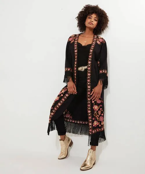 Exquisite Embroidered Kimono Black Apparel Tops Tunics and Blouses Joebrowns