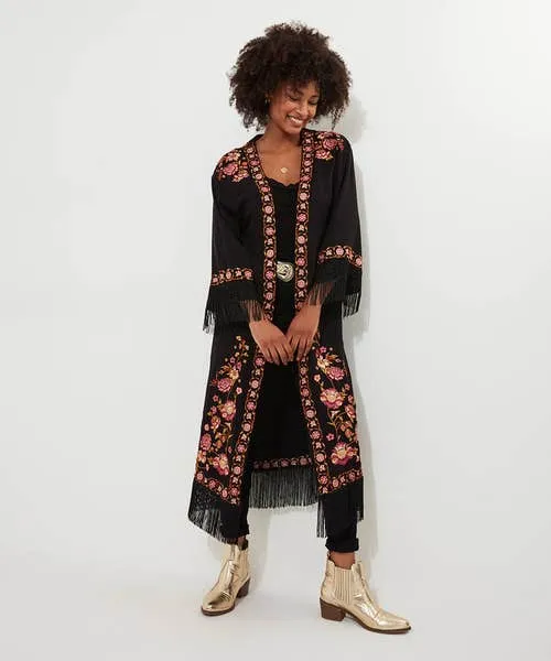 Exquisite Embroidered Kimono Black Apparel Tops Tunics and Blouses Joebrowns