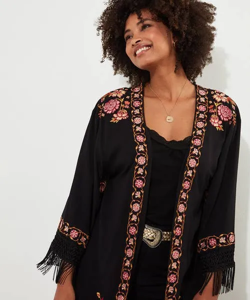 Exquisite Embroidered Kimono Black Apparel Tops Tunics and Blouses Joebrowns
