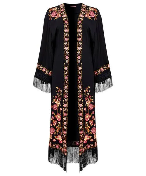 Exquisite Embroidered Kimono Black Apparel Tops Tunics and Blouses Joebrowns