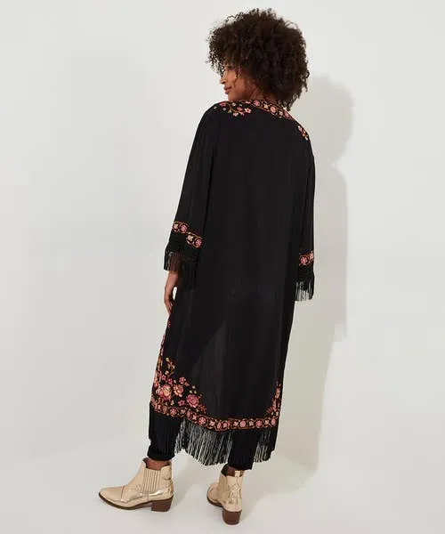 Exquisite Embroidered Kimono Black Apparel Tops Tunics and Blouses Joebrowns