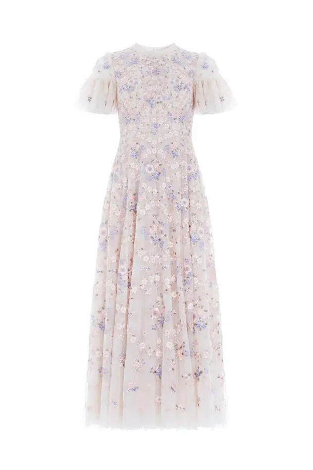 Floral Waltz Ankle Gown Champagne Women Needle and Thread Dresses