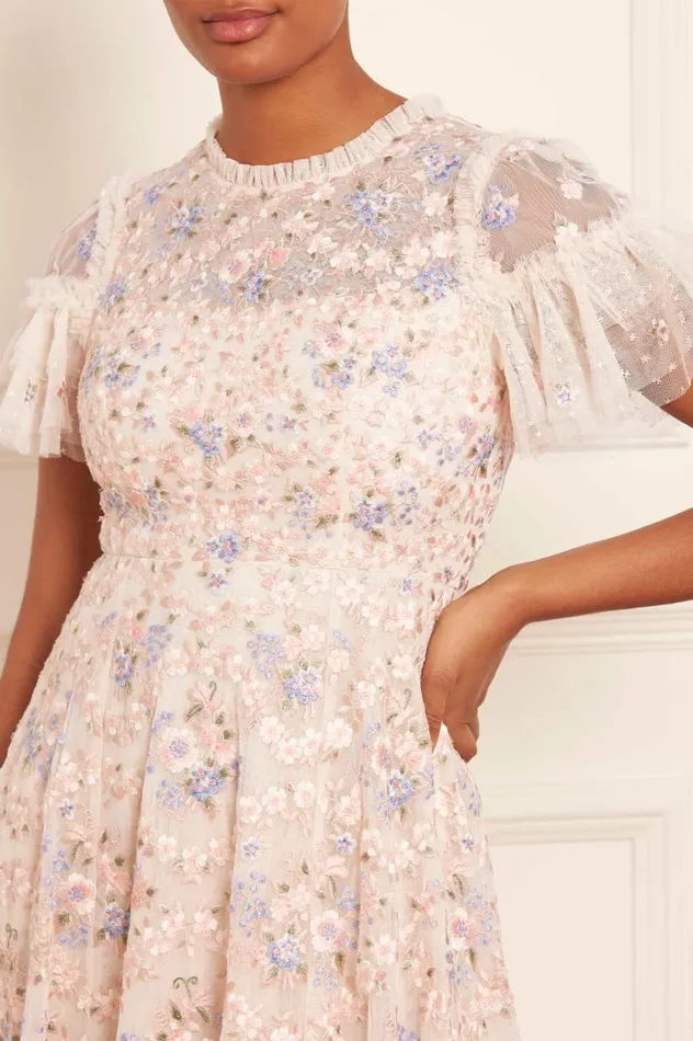 Floral Waltz Ankle Gown Champagne Women Needle and Thread Dresses