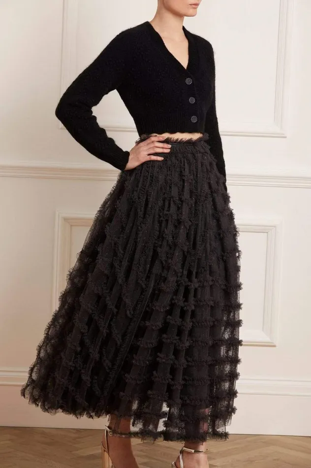 Florence Ruffle Ankle Skirt Black Women Needle and Thread Skirts