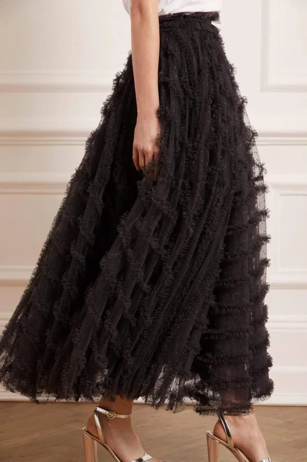 Florence Ruffle Ankle Skirt Black Women Needle and Thread Skirts