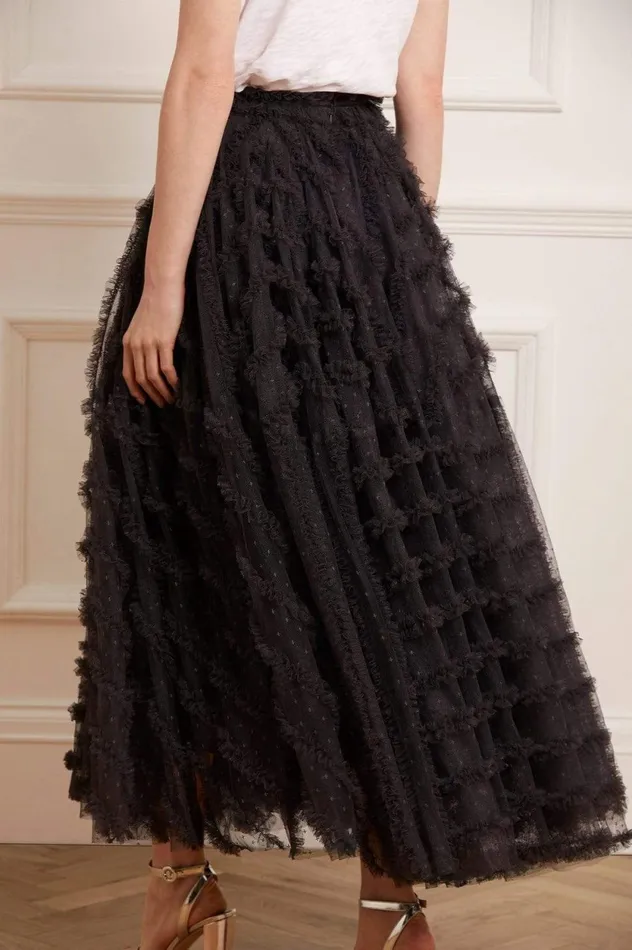 Florence Ruffle Ankle Skirt Black Women Needle and Thread Skirts