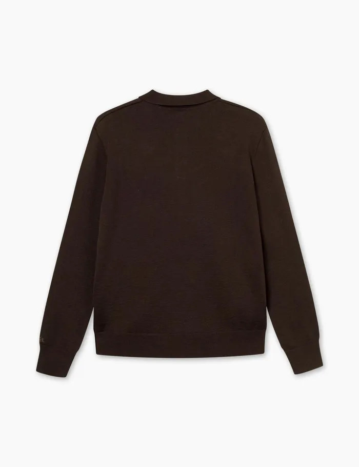 Fort Knitwear BASE MERINO POLO KNIT Cold Brown 8211 Men Fort Knitwear BASE MERINO POLO KNIT Cold Brown 8211 Men