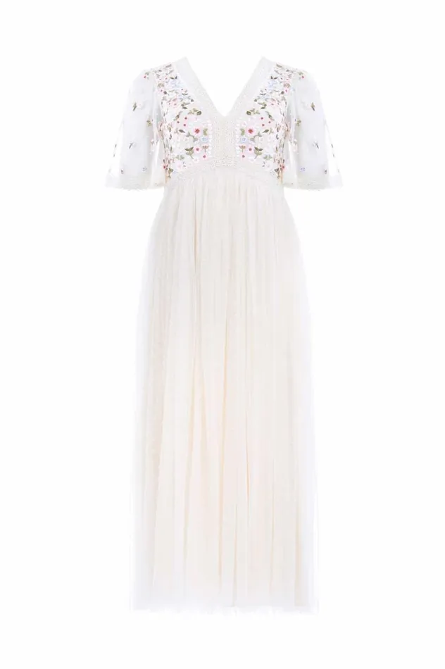 Garland Ribbon Bodice Ankle Gown Champagne Women Needle and Thread Dresses