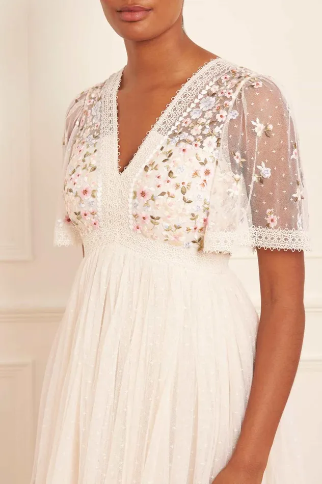 Garland Ribbon Bodice Ankle Gown Champagne Women Needle and Thread Dresses