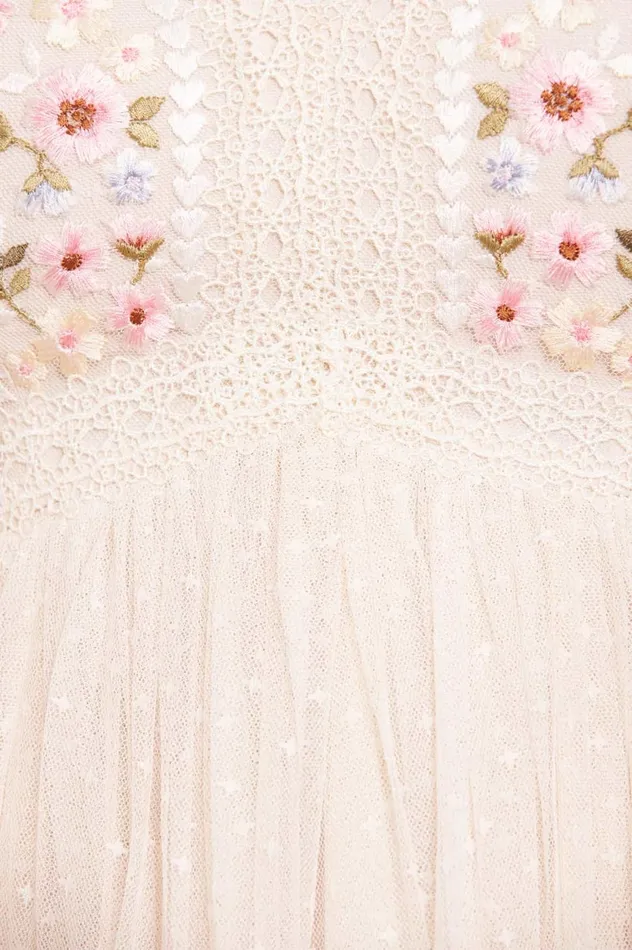 Garland Ribbon Bodice Ankle Gown Champagne Women Needle and Thread Dresses