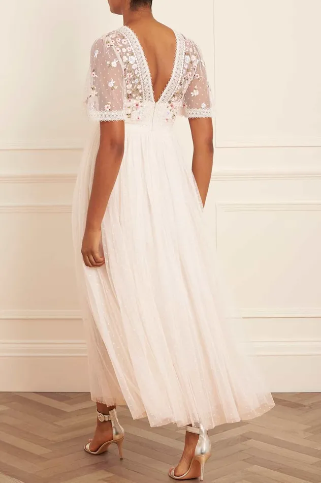 Garland Ribbon Bodice Ankle Gown Champagne Women Needle and Thread Dresses