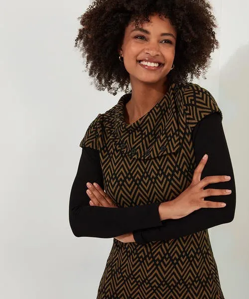 Geo Jacquard Layered Tunic Brown Tops Tunics and Blouses Joebrowns Apparel