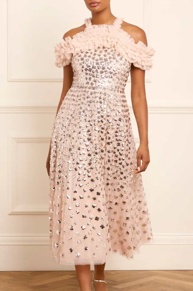 Glisten OffShoulder Ballerina Dress Beige Women Needle and Thread Dresses