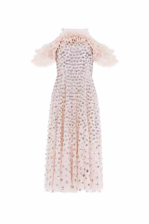 Glisten OffShoulder Ballerina Dress Beige Women Needle and Thread Dresses