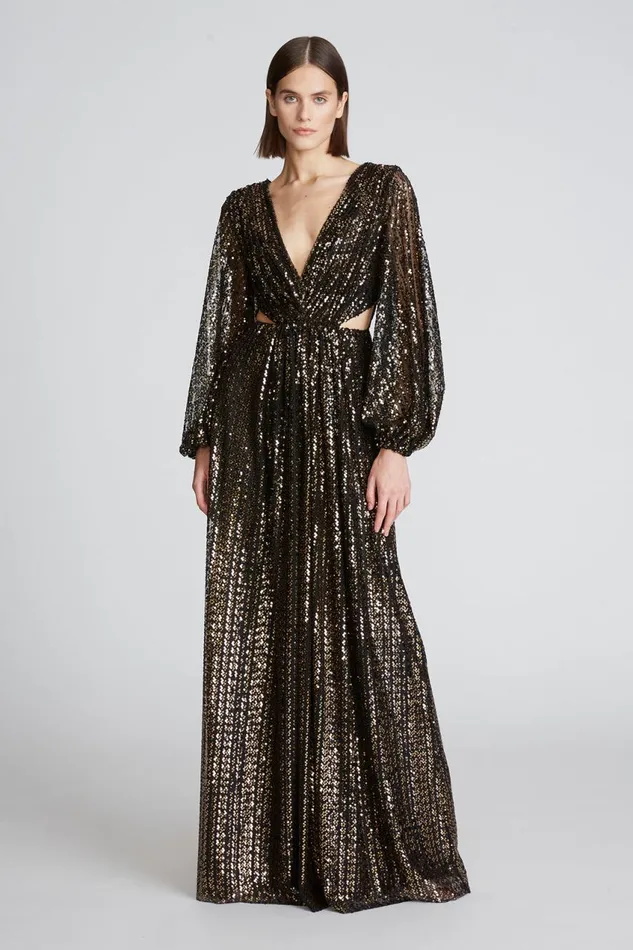 Gowns Women Halston Madelyn Gown In Sequins Black Gold