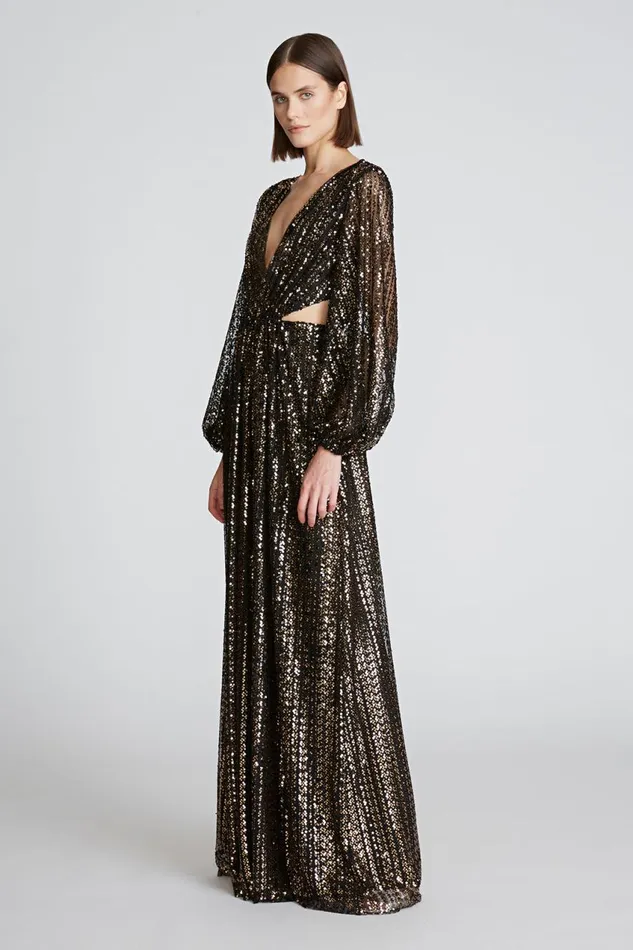 Gowns Women Halston Madelyn Gown In Sequins Black Gold