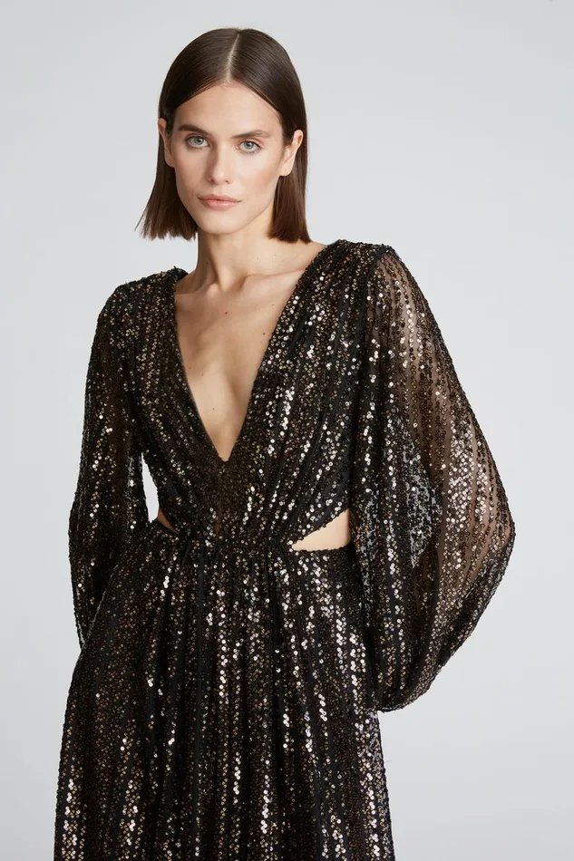 Gowns Women Halston Madelyn Gown In Sequins Black Gold