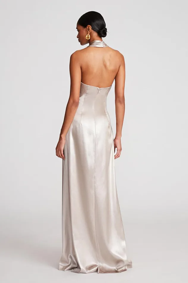 Gowns Women Halston Raelynn Gown In Metallic Crepe Champagne
