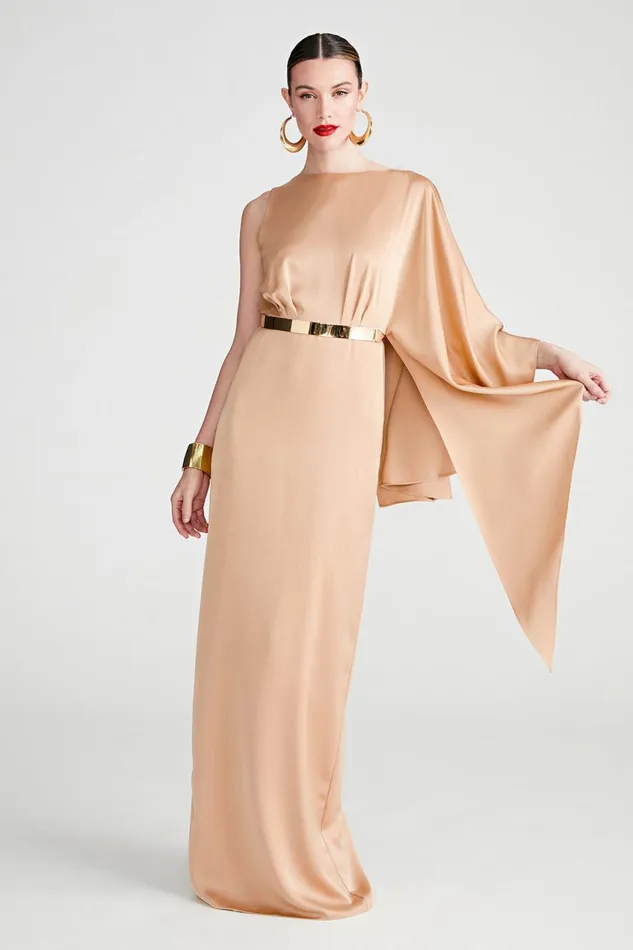 Gowns Women Halston Rhiannon Gown In Satin Tan Beige