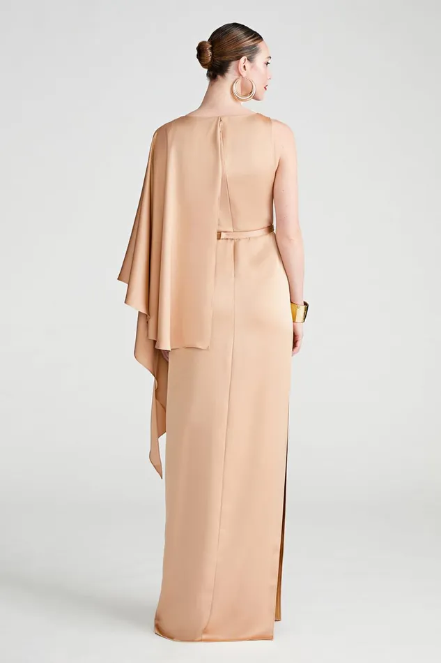 Gowns Women Halston Rhiannon Gown In Satin Tan Beige