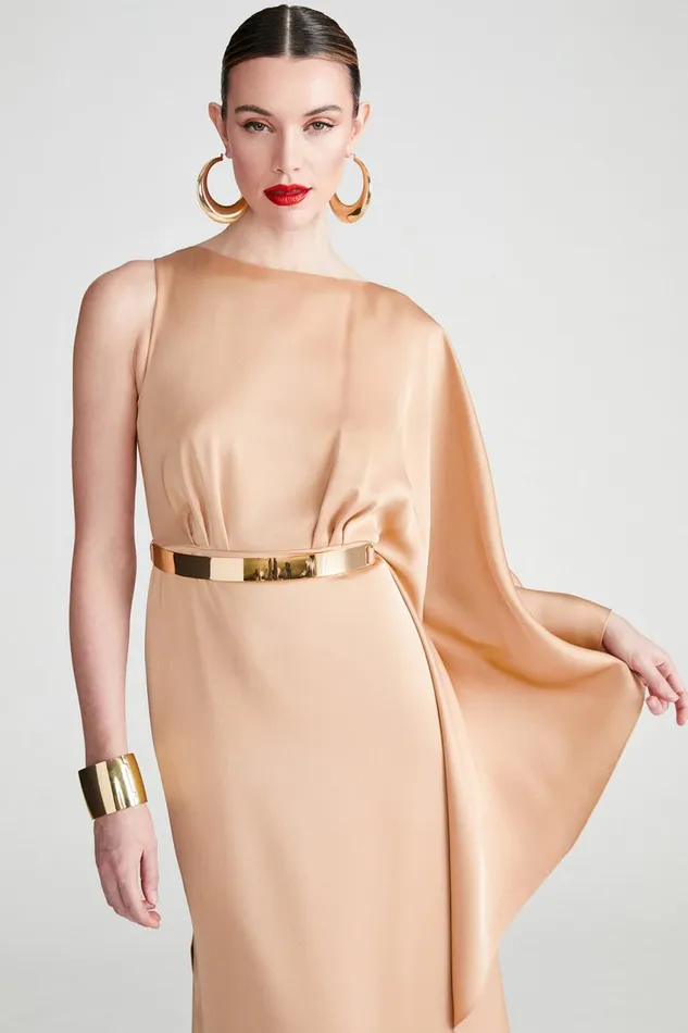 Gowns Women Halston Rhiannon Gown In Satin Tan Beige
