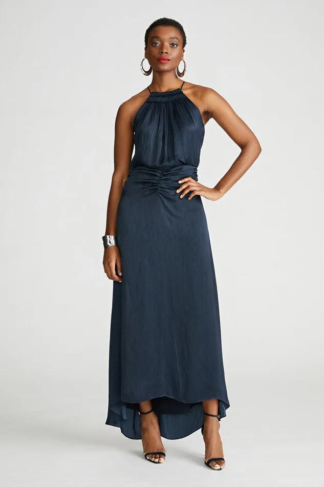 Gowns Women Halston Slub Micro Satin Gown Navy