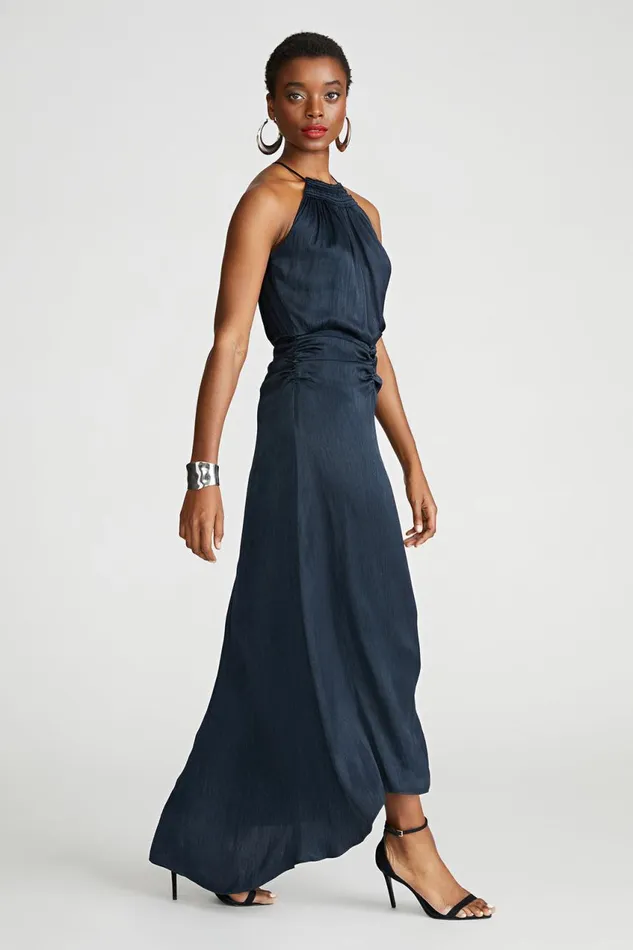 Gowns Women Halston Slub Micro Satin Gown Navy