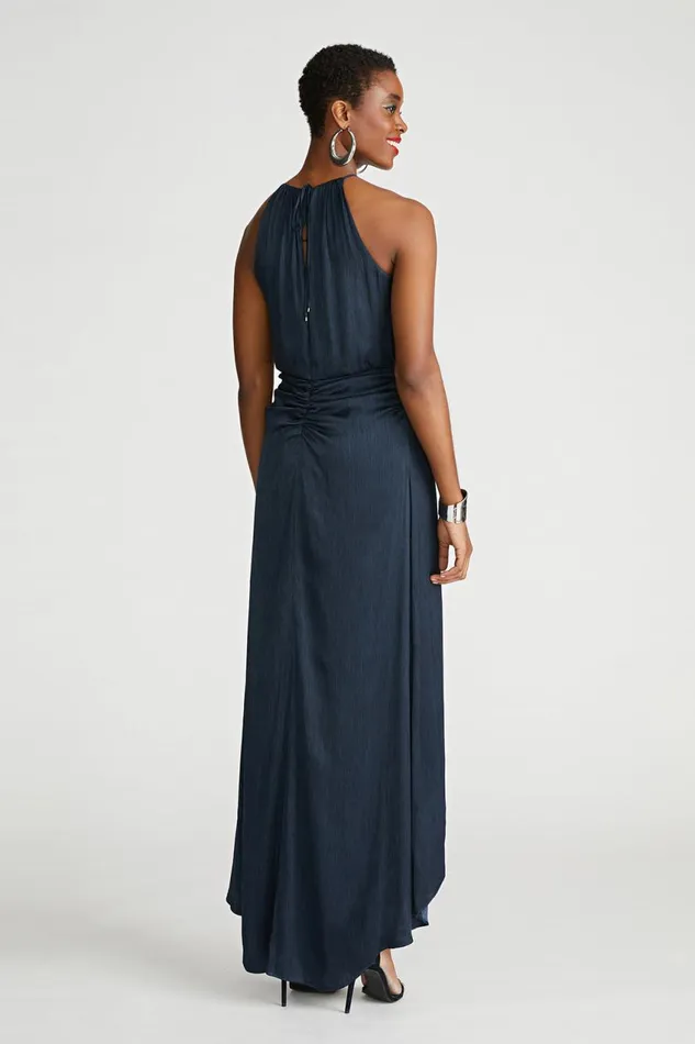 Gowns Women Halston Slub Micro Satin Gown Navy