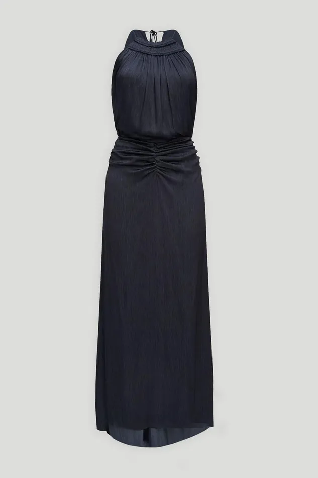 Gowns Women Halston Slub Micro Satin Gown Navy