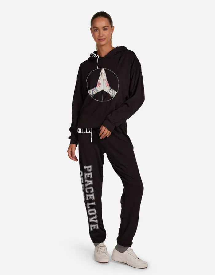 Harmony Peace Love Serenity Black Women039s Lauren Moshi Hoodies