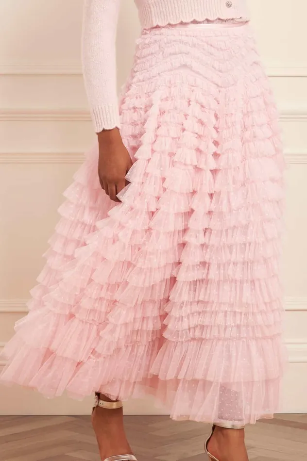 Hattie Ruffle Ankle Skirt Pink Women Needle and Thread Skirts
