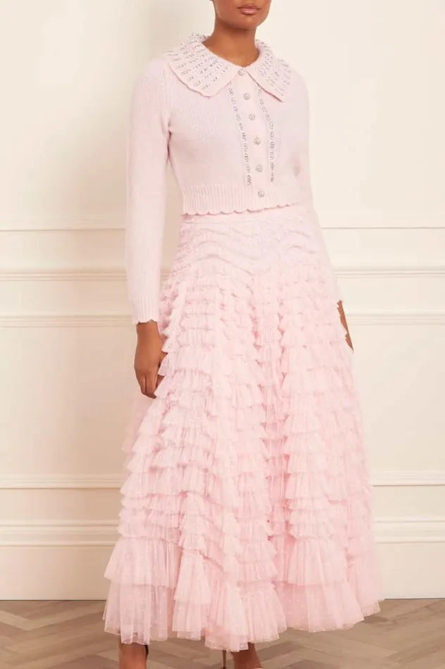 Hattie Ruffle Ankle Skirt Pink Women Needle and Thread Skirts
