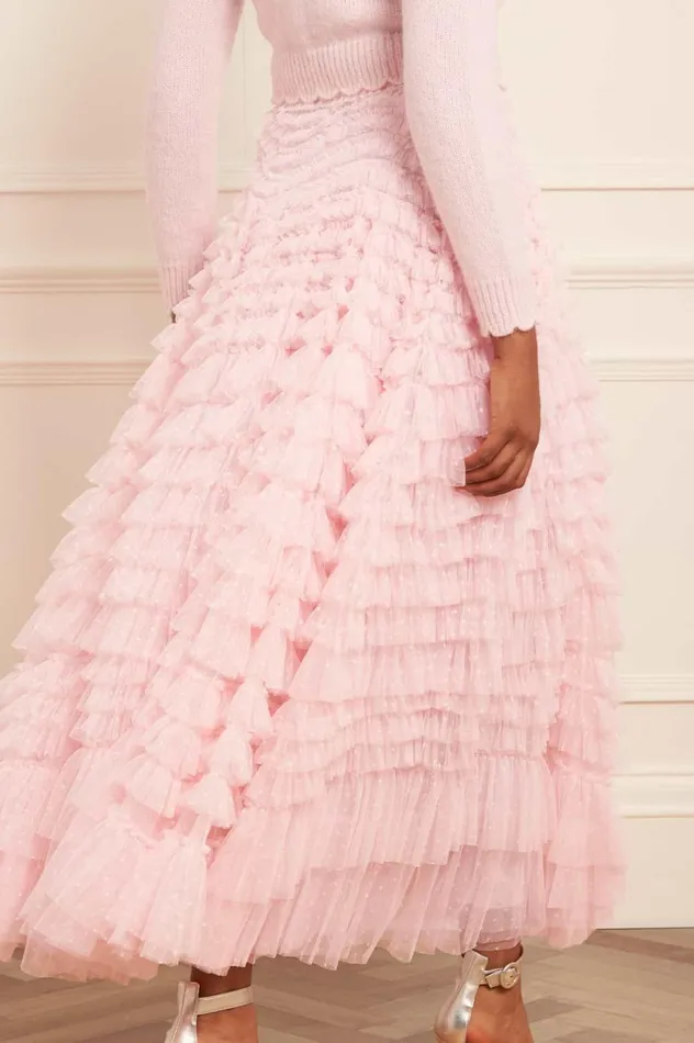 Hattie Ruffle Ankle Skirt Pink Women Needle and Thread Skirts