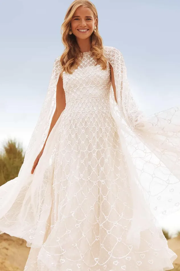 Heart Lattice Ankle Gown Champagne Women Needle and Thread Dresses