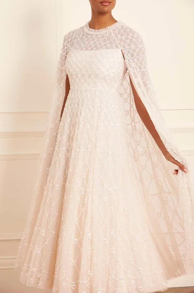 Heart Lattice Ankle Gown Champagne Women Needle and Thread Dresses