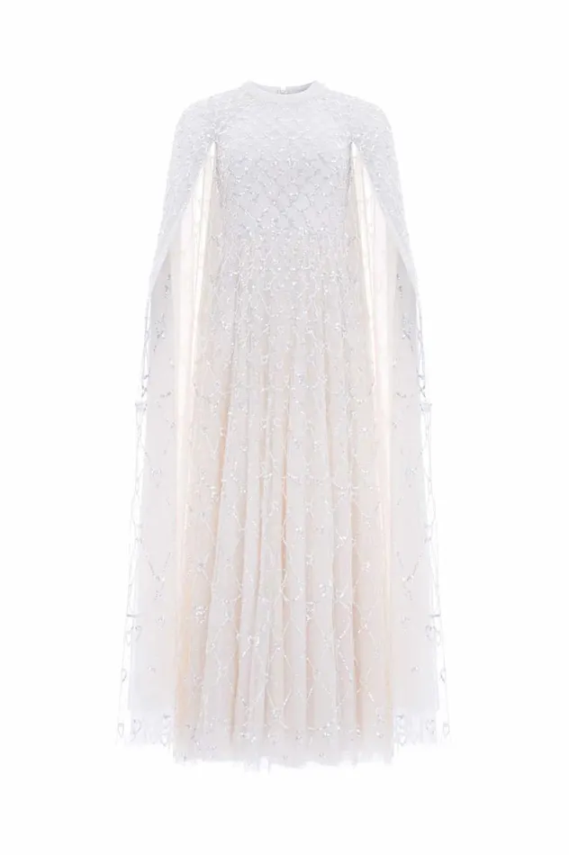 Heart Lattice Ankle Gown Champagne Women Needle and Thread Dresses