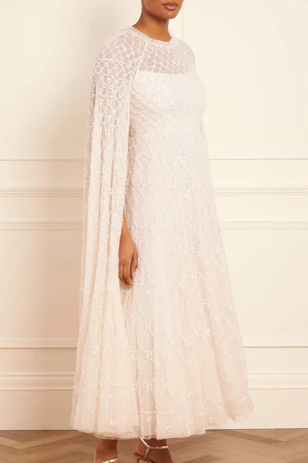 Heart Lattice Ankle Gown Champagne Women Needle and Thread Dresses