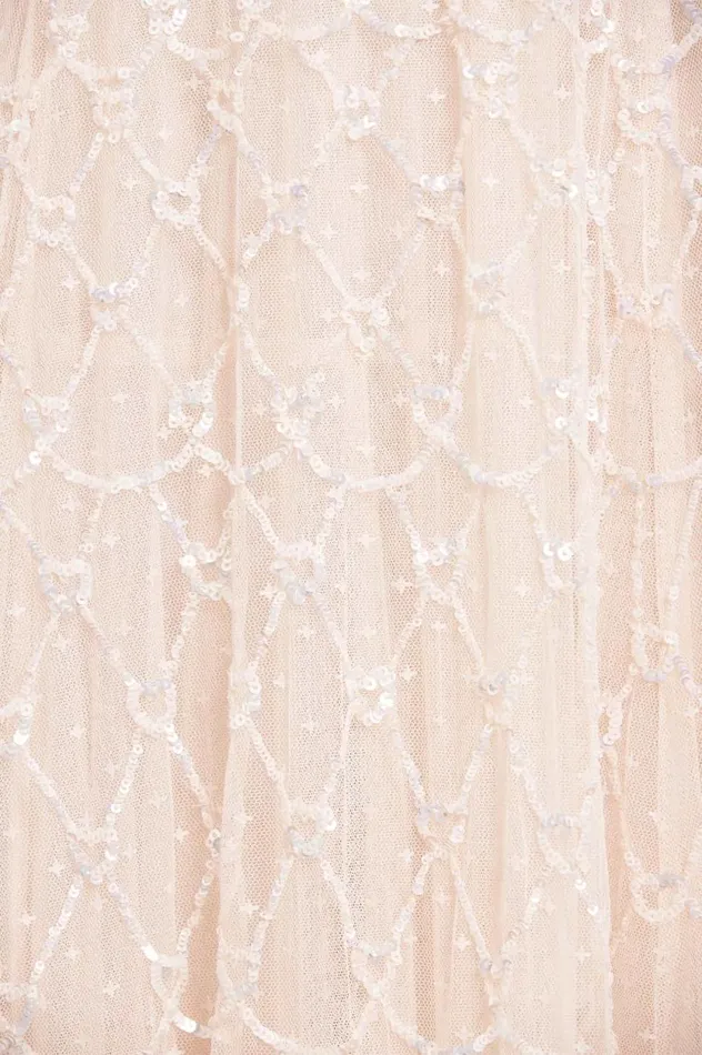 Heart Lattice Ankle Gown Champagne Women Needle and Thread Dresses
