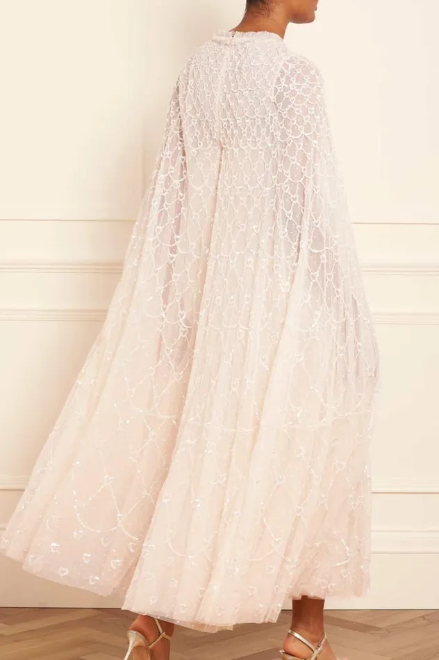 Heart Lattice Ankle Gown Champagne Women Needle and Thread Dresses