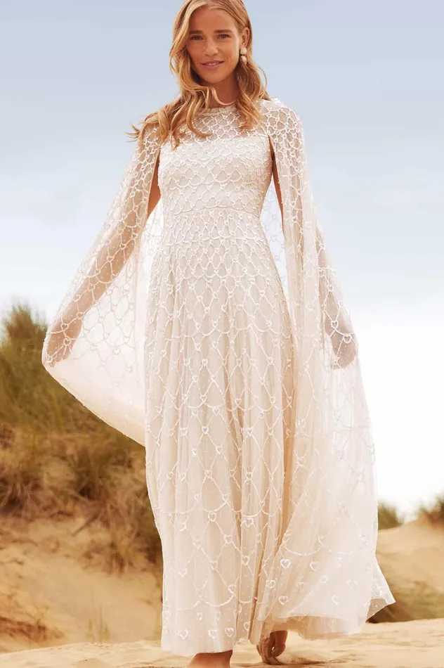 Heart Lattice Ankle Gown Champagne Women Needle and Thread Dresses